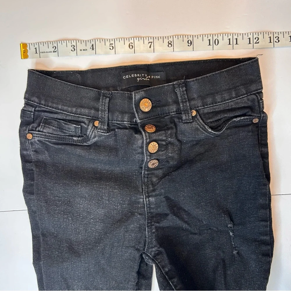 Celebrity Pink Girls Black Skinny Distressed Jeans Kids Size 10